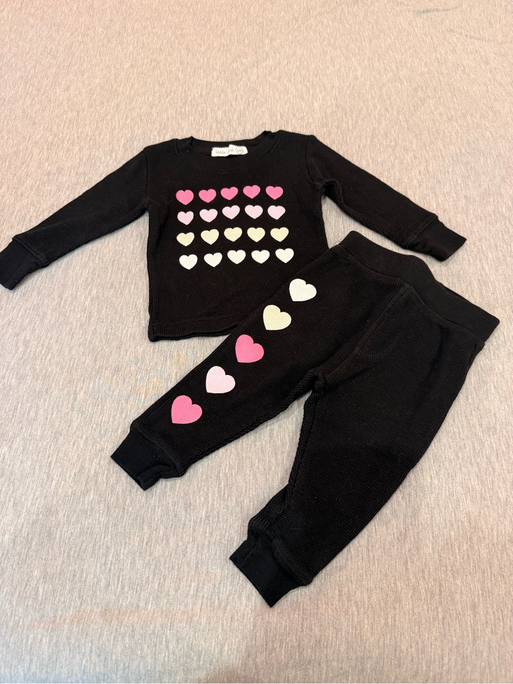 Little Miss Black Heart-Print Set with Pink & Cream Hearts
